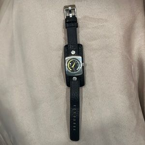 Diesel black leather cuff watch